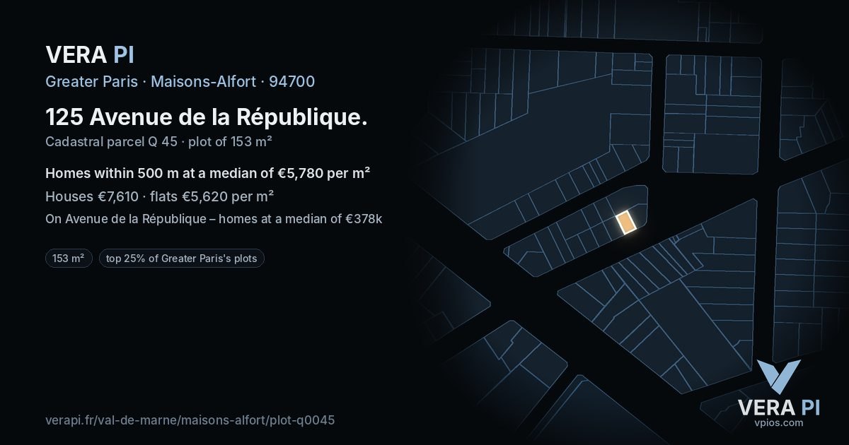 125 Avenue de la République, Maisons-Alfort at night – the plot lit, the parcels around coloured by the prices near them