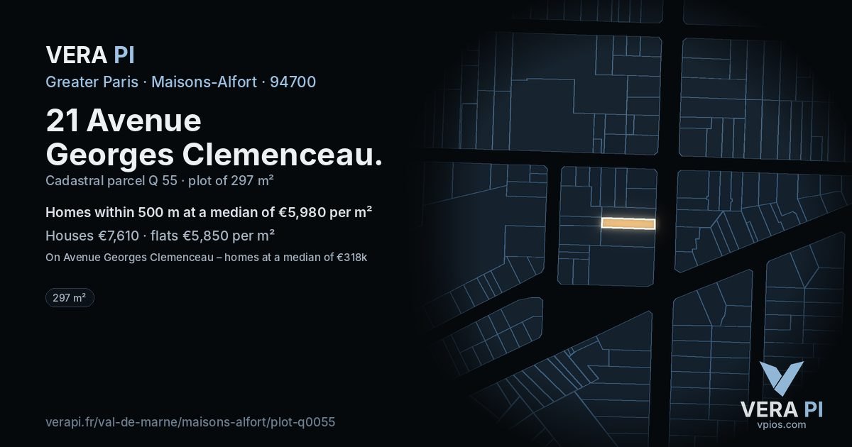 21 Avenue Georges Clemenceau, Maisons-Alfort at night – the plot lit, the parcels around coloured by the prices near them