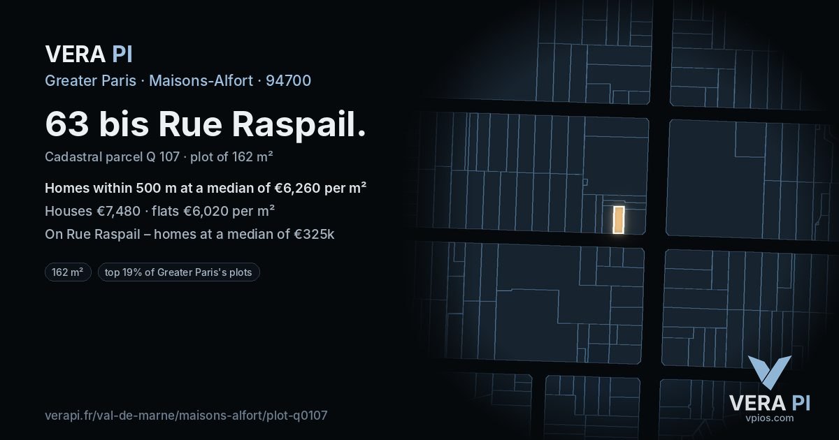 63 bis Rue Raspail, Maisons-Alfort at night – the plot lit, the parcels around coloured by the prices near them
