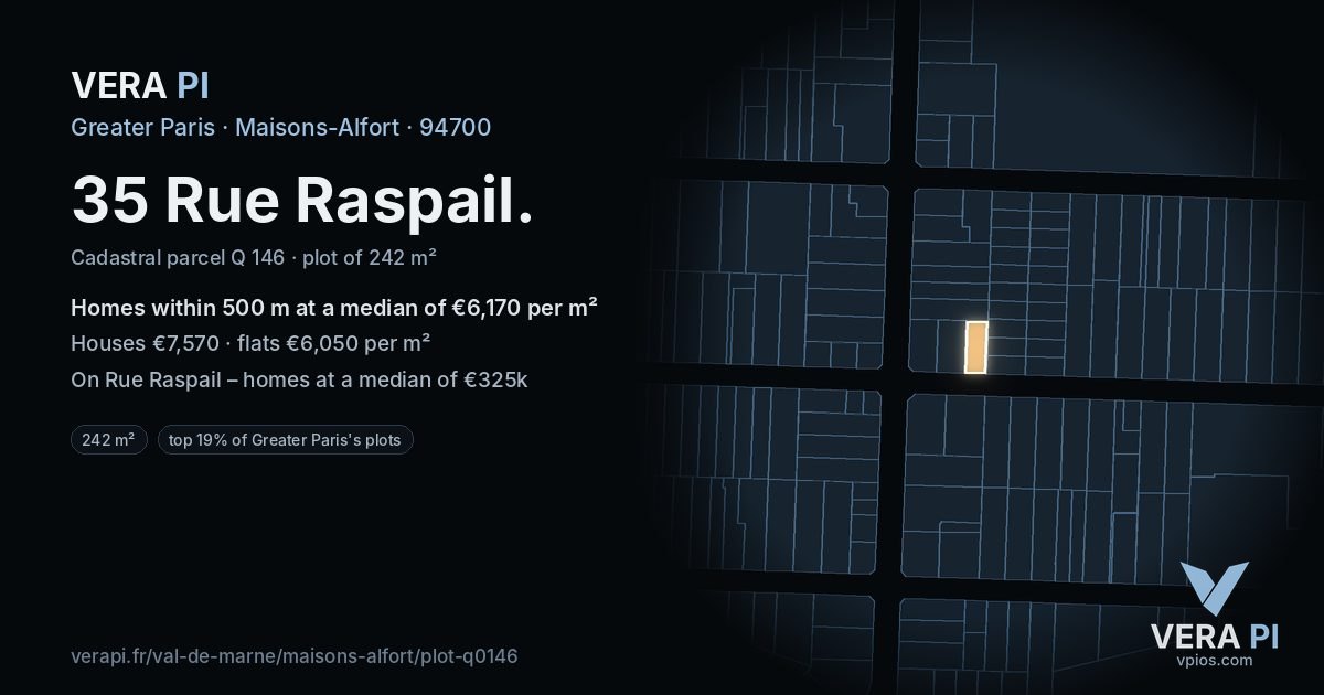 35 Rue Raspail, Maisons-Alfort at night – the plot lit, the parcels around coloured by the prices near them