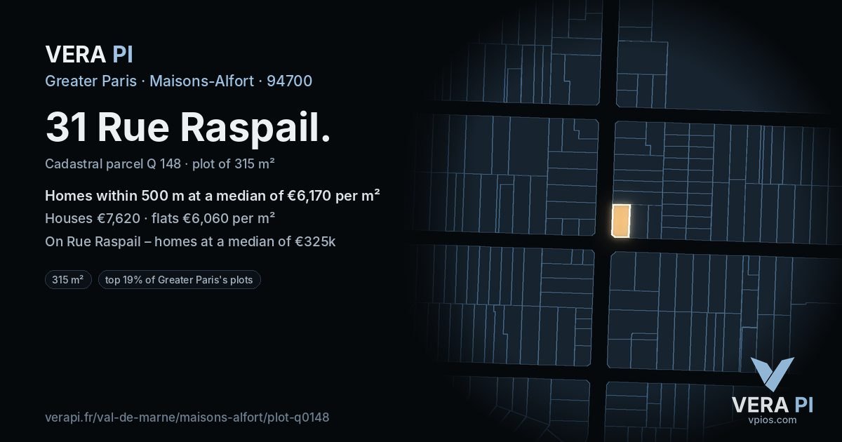 31 Rue Raspail, Maisons-Alfort at night – the plot lit, the parcels around coloured by the prices near them