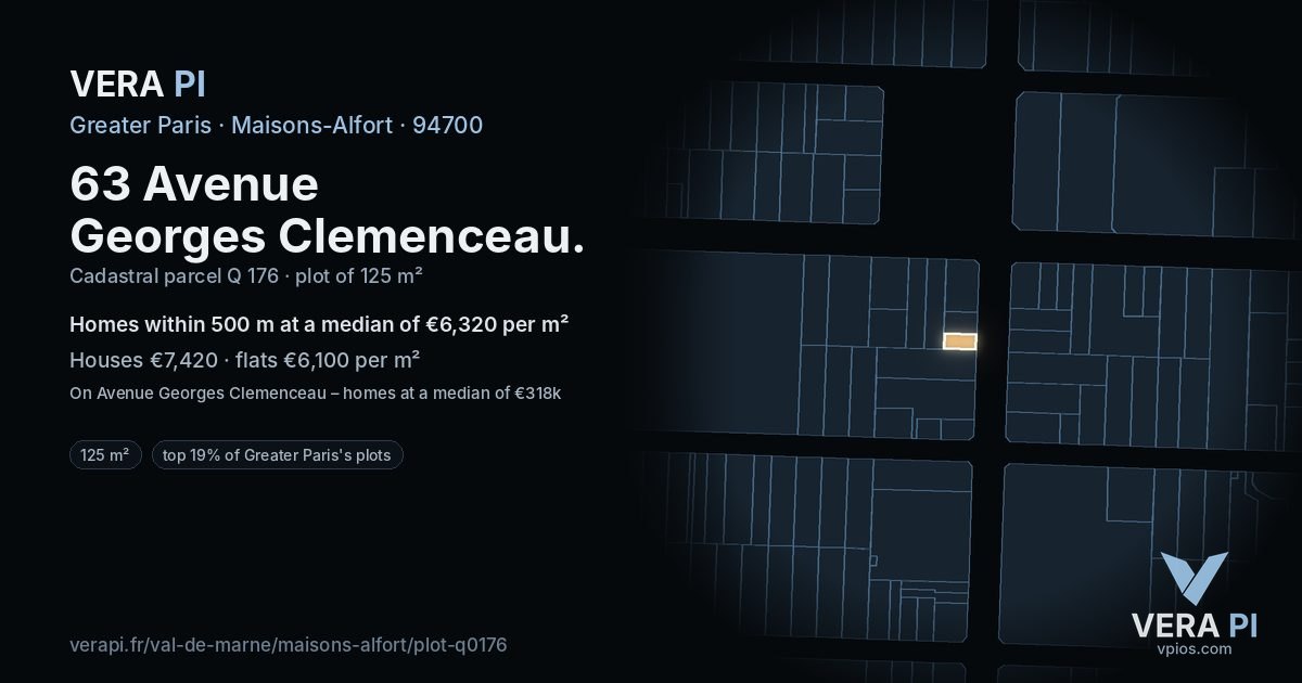 63 Avenue Georges Clemenceau, Maisons-Alfort at night – the plot lit, the parcels around coloured by the prices near them