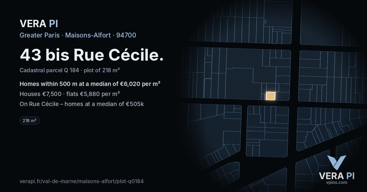 43 bis Rue Cécile, Maisons-Alfort at night – the plot lit, the parcels around coloured by the prices near them