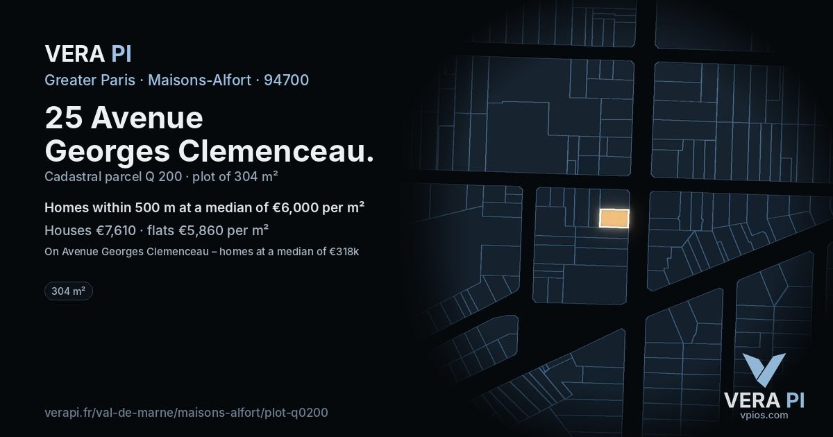 25 Avenue Georges Clemenceau, Maisons-Alfort at night – the plot lit, the parcels around coloured by the prices near them