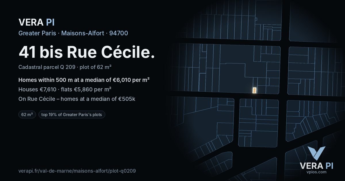 41 bis Rue Cécile, Maisons-Alfort at night – the plot lit, the parcels around coloured by the prices near them
