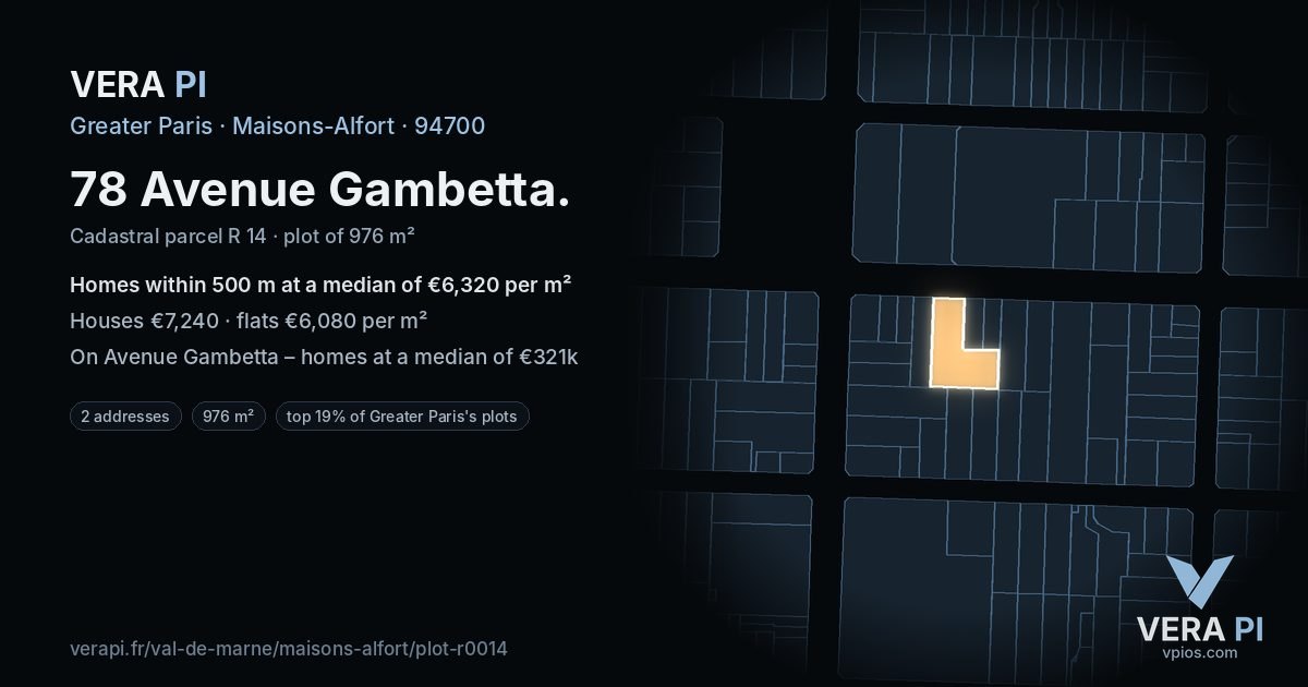 78 Avenue Gambetta, Maisons-Alfort at night – the plot lit, the parcels around coloured by the prices near them