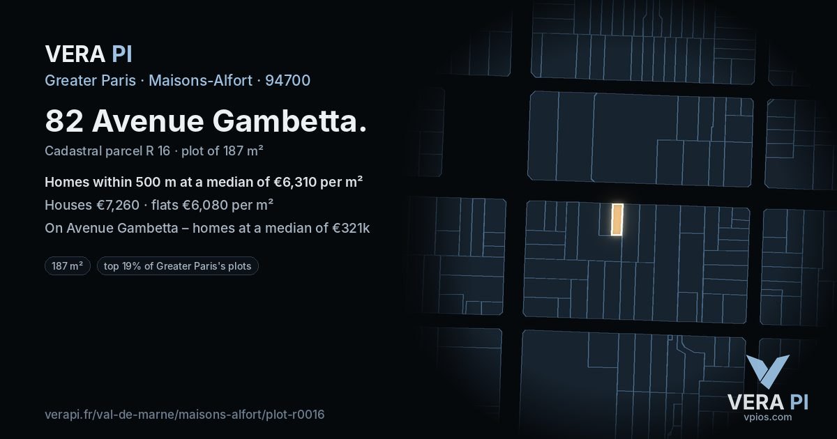 82 Avenue Gambetta, Maisons-Alfort at night – the plot lit, the parcels around coloured by the prices near them