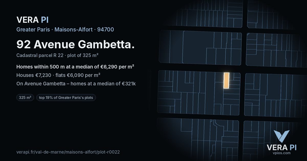 92 Avenue Gambetta, Maisons-Alfort at night – the plot lit, the parcels around coloured by the prices near them
