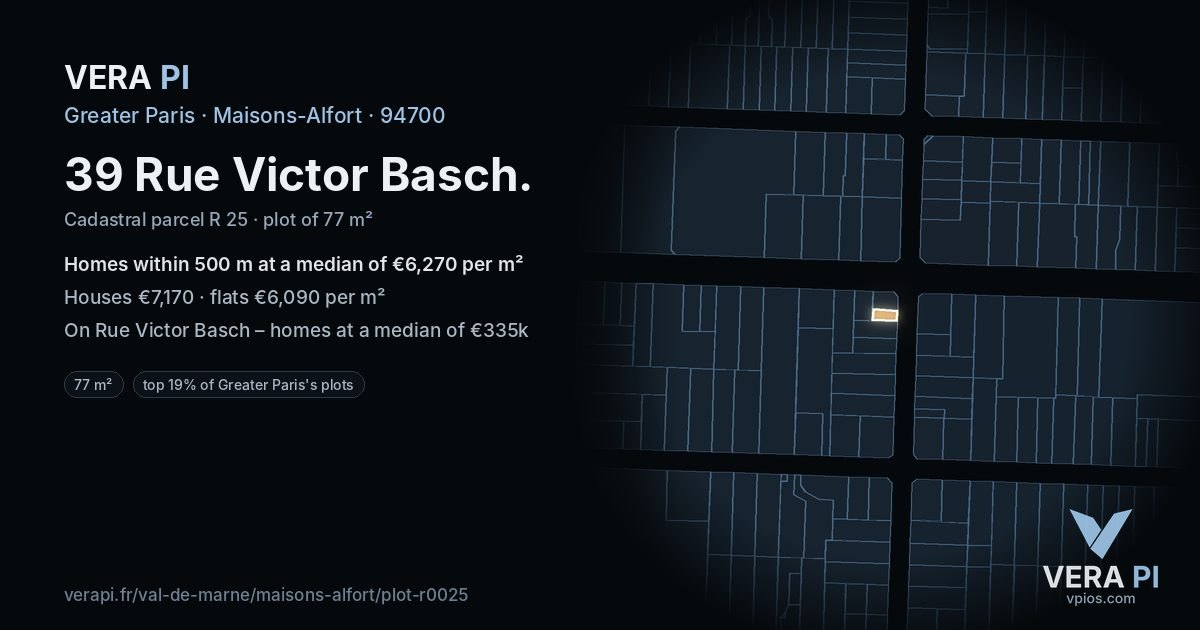 39 Rue Victor Basch, Maisons-Alfort at night – the plot lit, the parcels around coloured by the prices near them