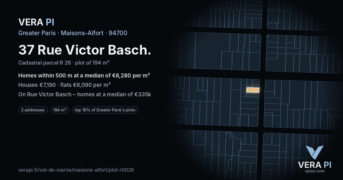 37 Rue Victor Basch, Maisons-Alfort at night – the plot lit, the parcels around coloured by the prices near them