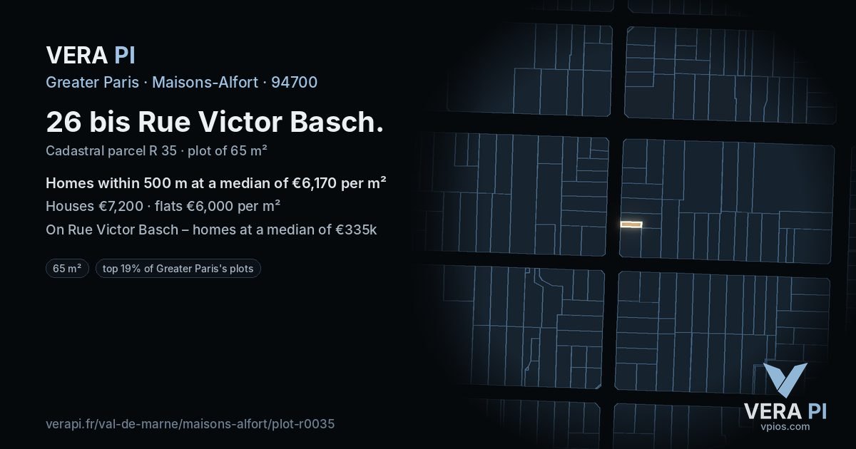 26 bis Rue Victor Basch, Maisons-Alfort at night – the plot lit, the parcels around coloured by the prices near them
