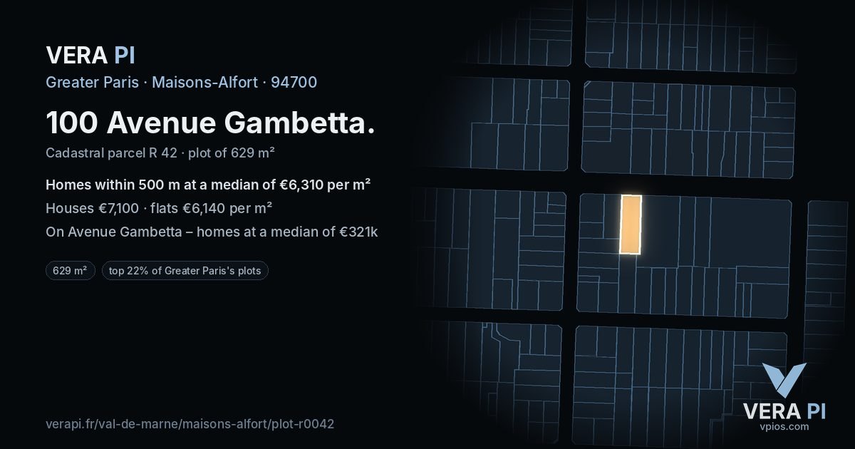 100 Avenue Gambetta, Maisons-Alfort at night – the plot lit, the parcels around coloured by the prices near them