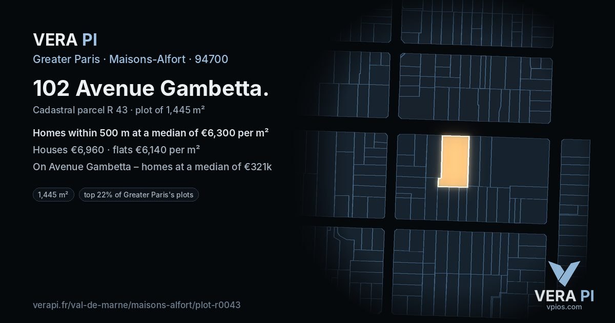 102 Avenue Gambetta, Maisons-Alfort at night – the plot lit, the parcels around coloured by the prices near them
