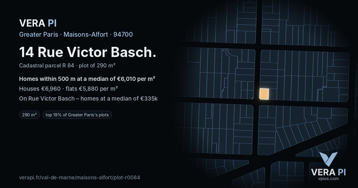 14 Rue Victor Basch, Maisons-Alfort at night – the plot lit, the parcels around coloured by the prices near them