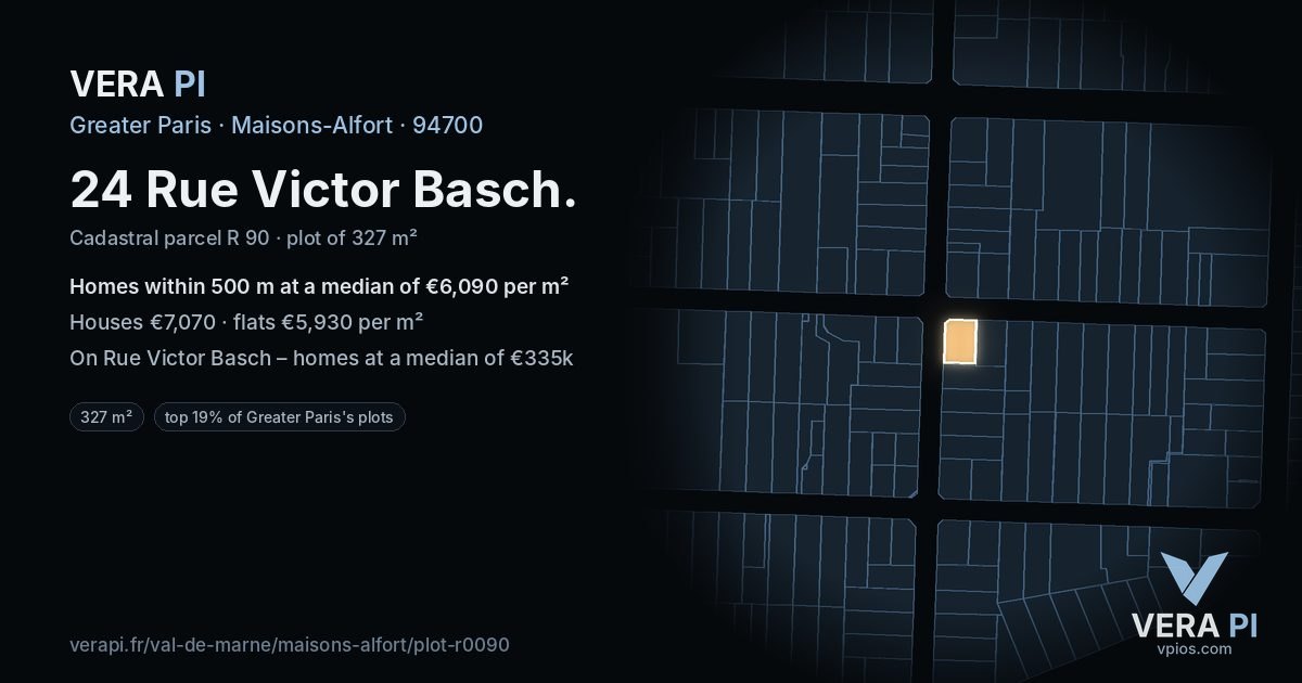 24 Rue Victor Basch, Maisons-Alfort at night – the plot lit, the parcels around coloured by the prices near them