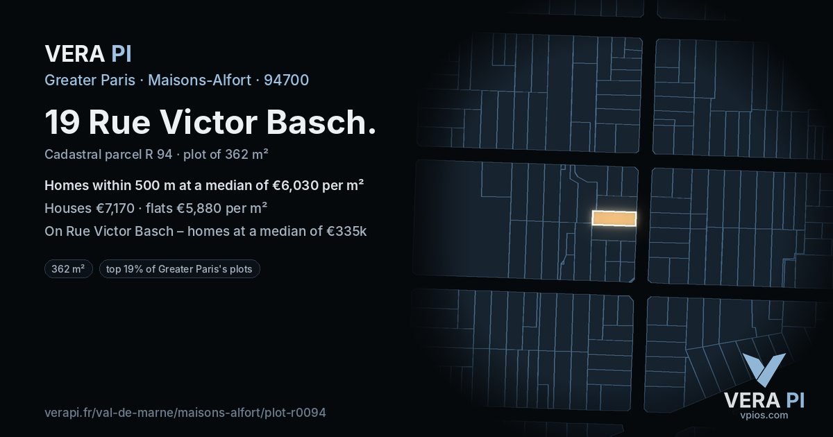 19 Rue Victor Basch, Maisons-Alfort at night – the plot lit, the parcels around coloured by the prices near them