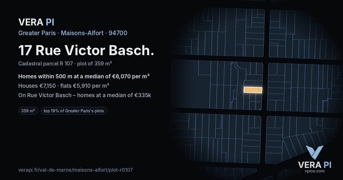 17 Rue Victor Basch, Maisons-Alfort at night – the plot lit, the parcels around coloured by the prices near them