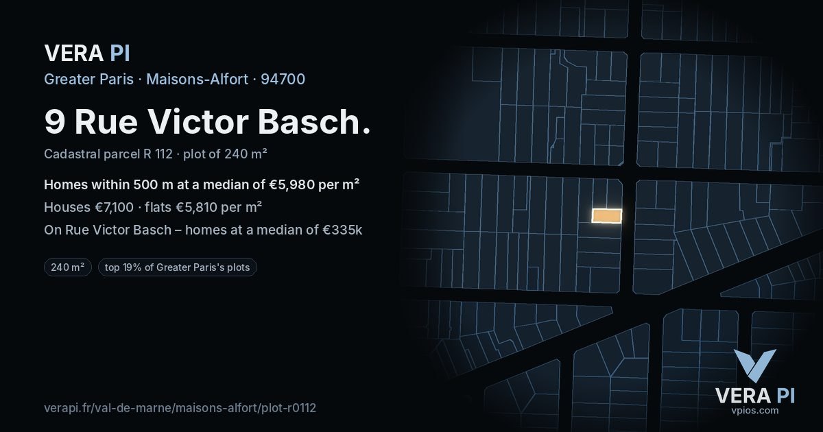 9 Rue Victor Basch, Maisons-Alfort at night – the plot lit, the parcels around coloured by the prices near them
