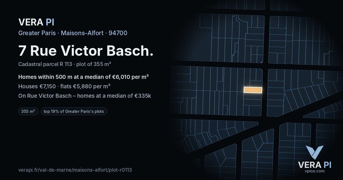 7 Rue Victor Basch, Maisons-Alfort at night – the plot lit, the parcels around coloured by the prices near them