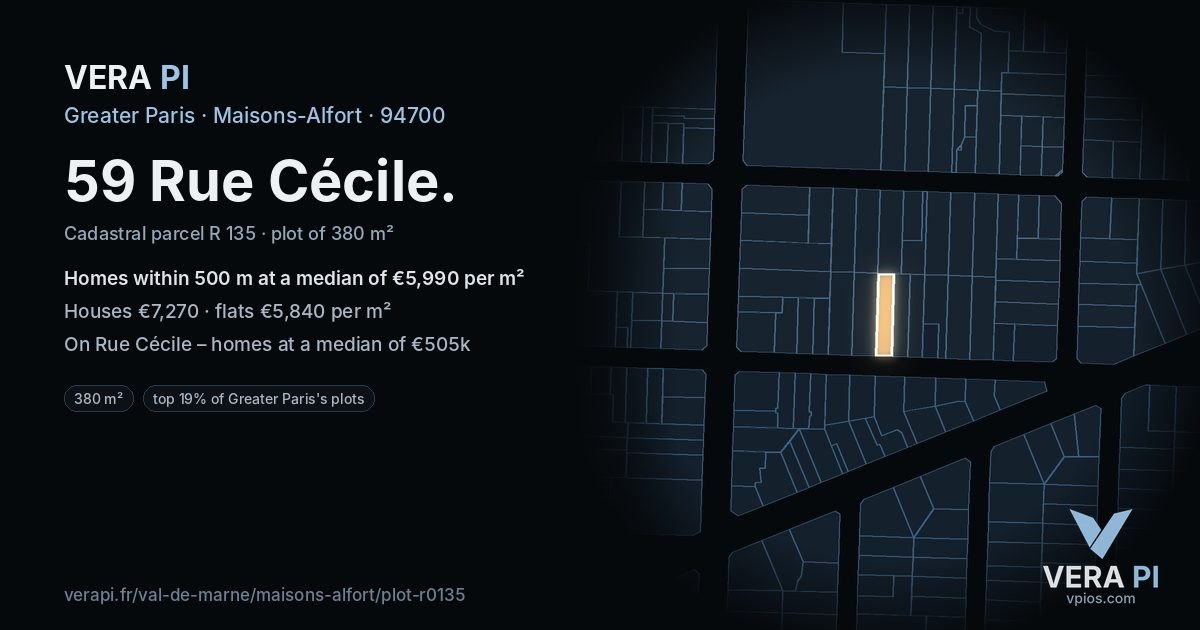 59 Rue Cécile, Maisons-Alfort at night – the plot lit, the parcels around coloured by the prices near them