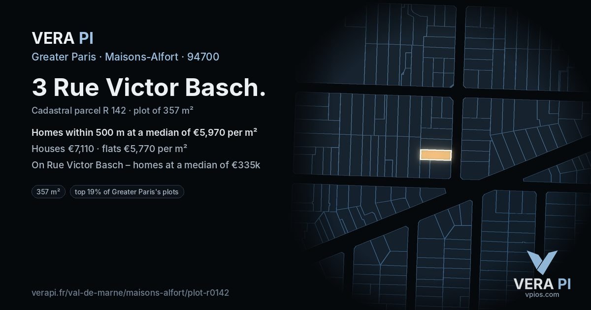 3 Rue Victor Basch, Maisons-Alfort at night – the plot lit, the parcels around coloured by the prices near them