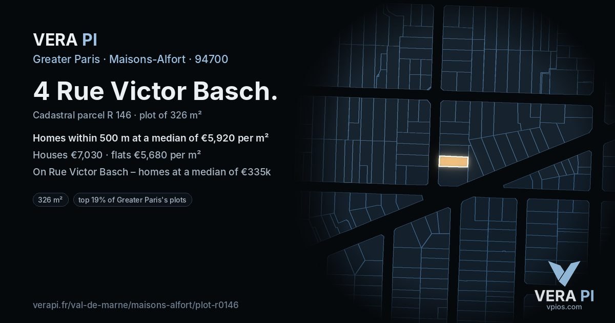 4 Rue Victor Basch, Maisons-Alfort at night – the plot lit, the parcels around coloured by the prices near them