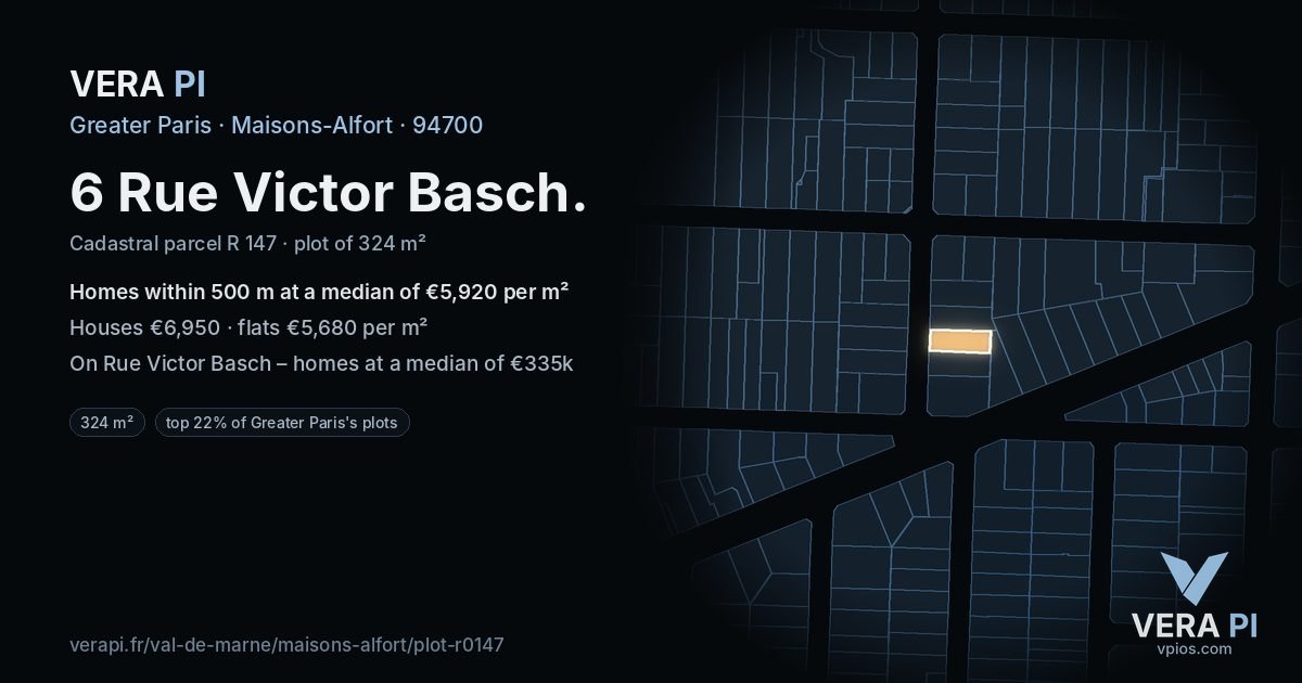 6 Rue Victor Basch, Maisons-Alfort at night – the plot lit, the parcels around coloured by the prices near them
