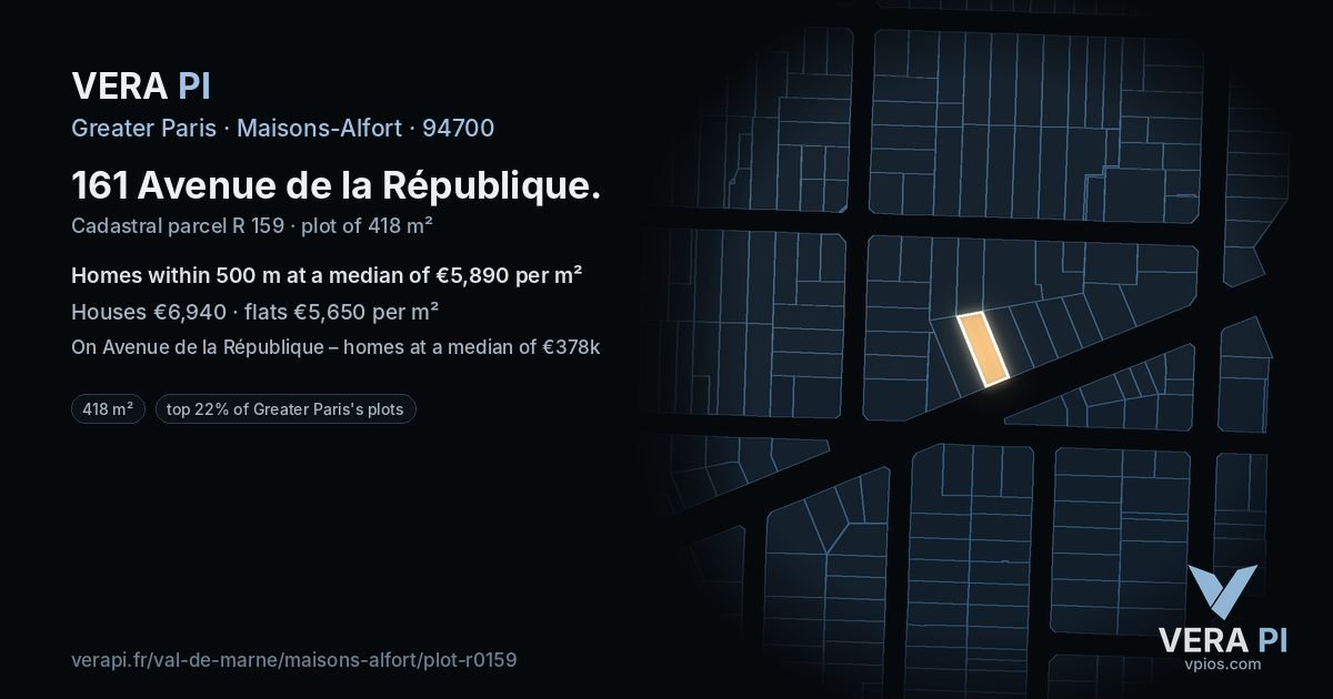 161 Avenue de la République, Maisons-Alfort at night – the plot lit, the parcels around coloured by the prices near them