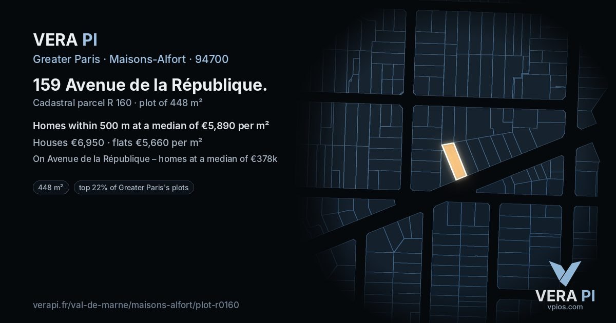 159 Avenue de la République, Maisons-Alfort at night – the plot lit, the parcels around coloured by the prices near them