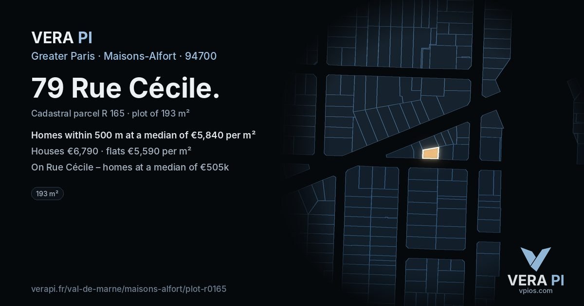 79 Rue Cécile, Maisons-Alfort at night – the plot lit, the parcels around coloured by the prices near them