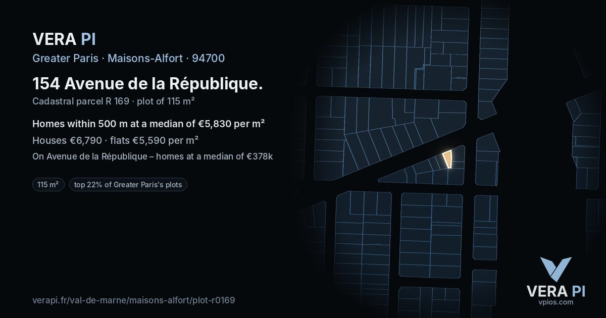 154 Avenue de la République, Maisons-Alfort at night – the plot lit, the parcels around coloured by the prices near them