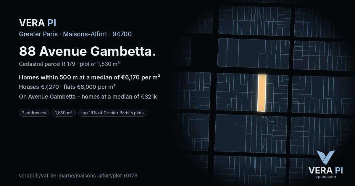 88 Avenue Gambetta, Maisons-Alfort at night – the plot lit, the parcels around coloured by the prices near them