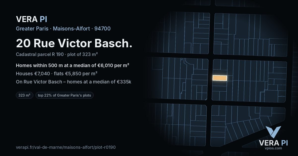20 Rue Victor Basch, Maisons-Alfort at night – the plot lit, the parcels around coloured by the prices near them