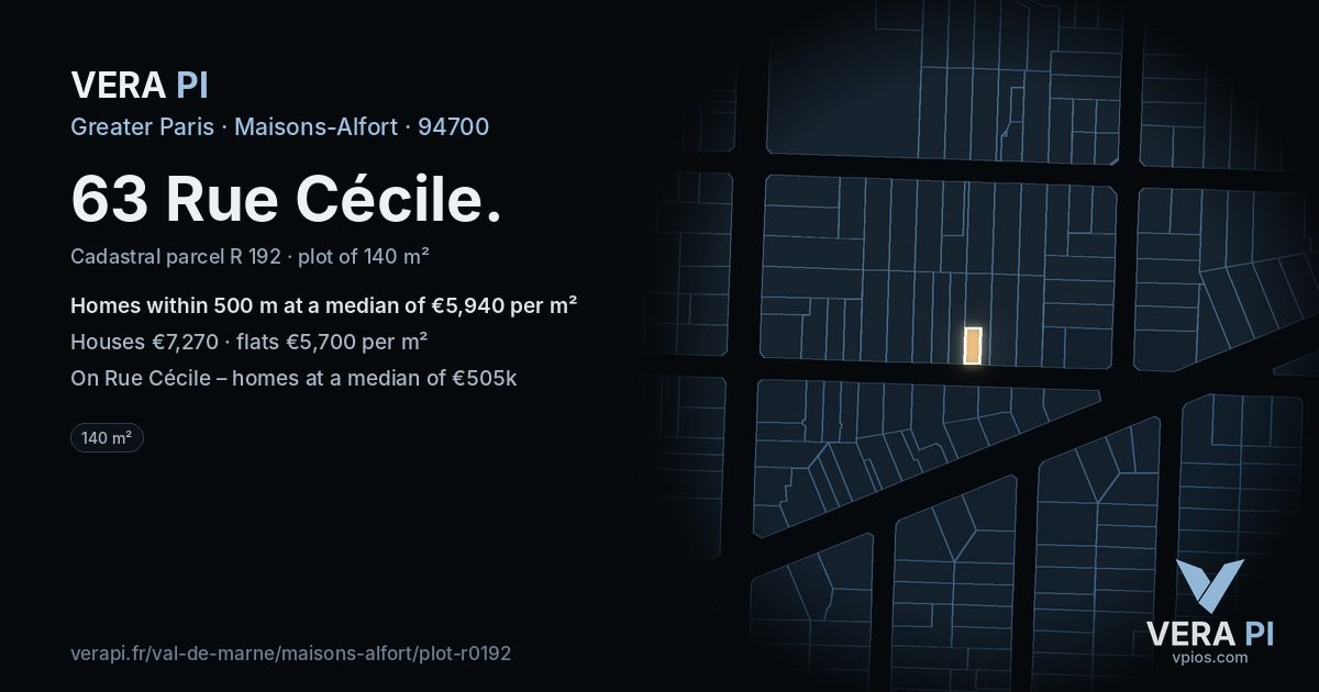 63 Rue Cécile, Maisons-Alfort at night – the plot lit, the parcels around coloured by the prices near them