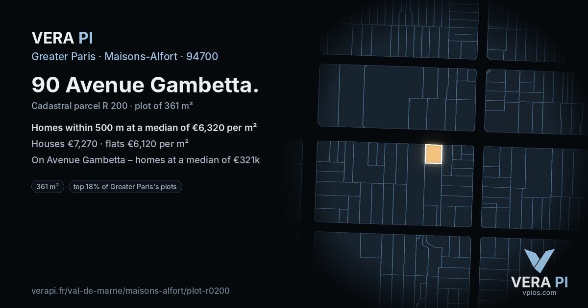 90 Avenue Gambetta, Maisons-Alfort at night – the plot lit, the parcels around coloured by the prices near them