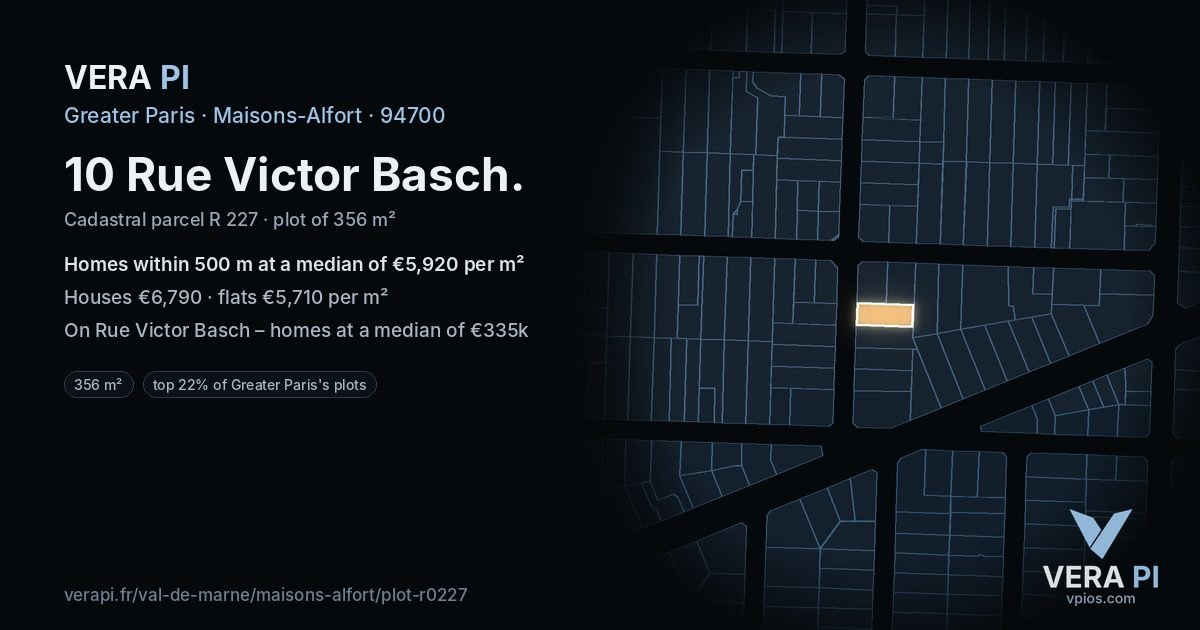 10 Rue Victor Basch, Maisons-Alfort at night – the plot lit, the parcels around coloured by the prices near them
