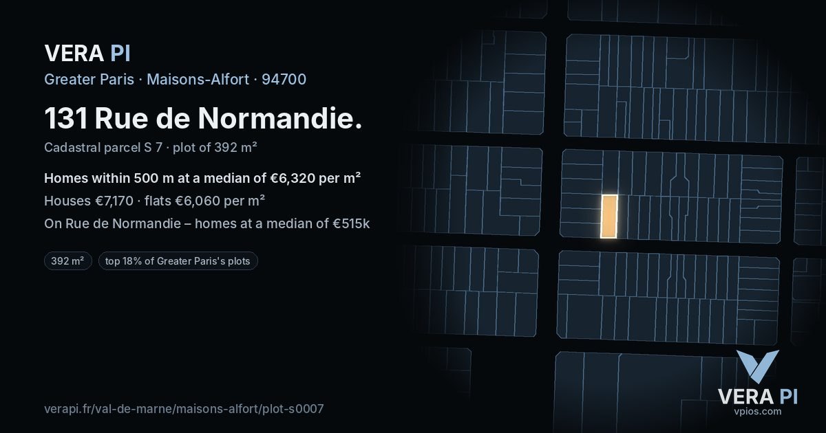 131 Rue de Normandie, Maisons-Alfort at night – the plot lit, the parcels around coloured by the prices near them