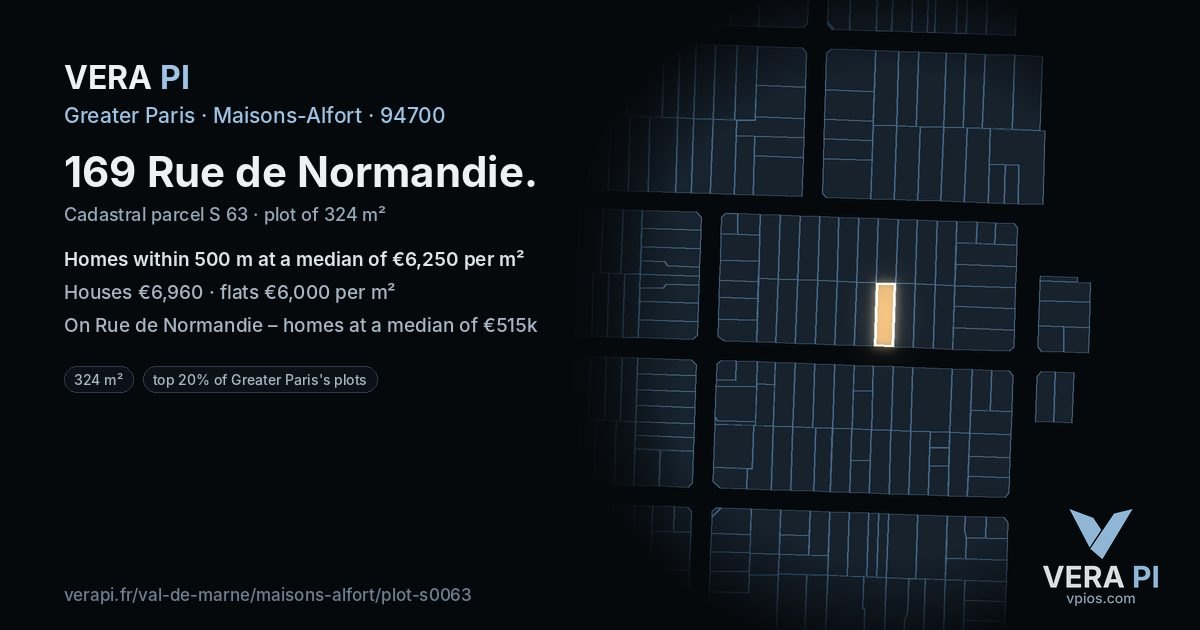 169 Rue de Normandie, Maisons-Alfort at night – the plot lit, the parcels around coloured by the prices near them