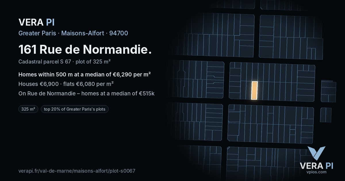 161 Rue de Normandie, Maisons-Alfort at night – the plot lit, the parcels around coloured by the prices near them