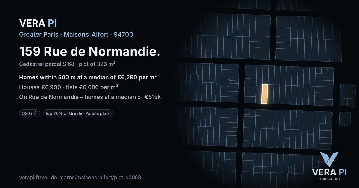 159 Rue de Normandie, Maisons-Alfort at night – the plot lit, the parcels around coloured by the prices near them