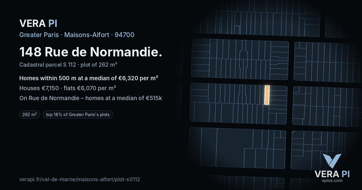 148 Rue de Normandie, Maisons-Alfort at night – the plot lit, the parcels around coloured by the prices near them