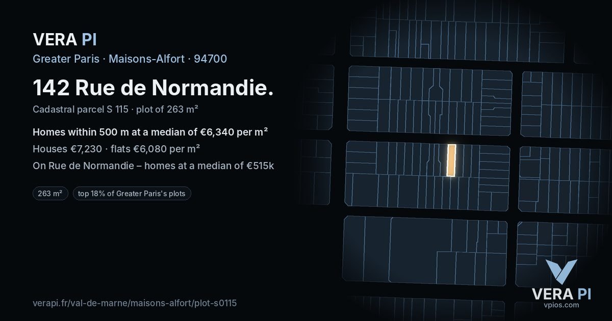 142 Rue de Normandie, Maisons-Alfort at night – the plot lit, the parcels around coloured by the prices near them