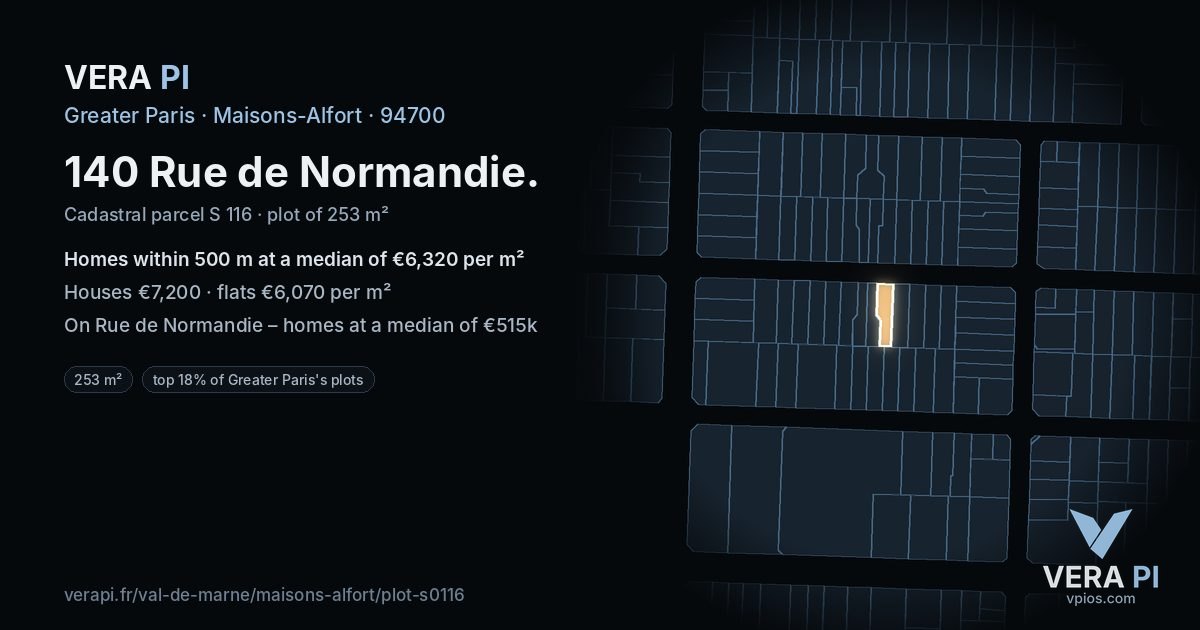140 Rue de Normandie, Maisons-Alfort at night – the plot lit, the parcels around coloured by the prices near them