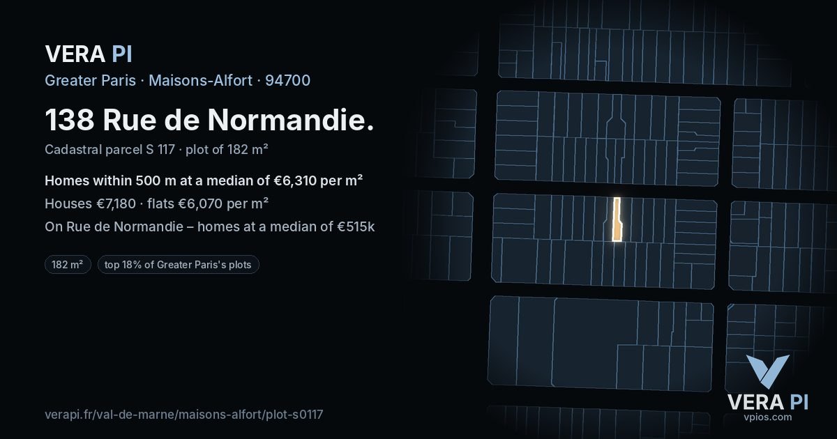 138 Rue de Normandie, Maisons-Alfort at night – the plot lit, the parcels around coloured by the prices near them
