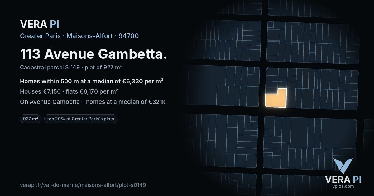 113 Avenue Gambetta, Maisons-Alfort at night – the plot lit, the parcels around coloured by the prices near them