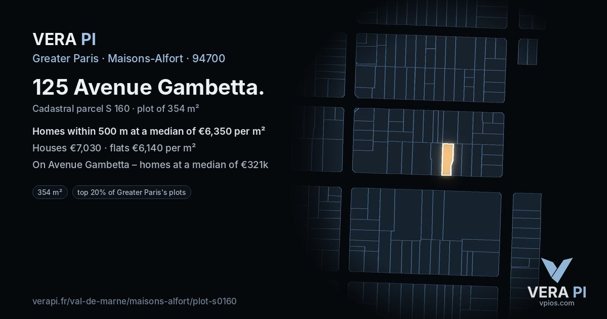125 Avenue Gambetta, Maisons-Alfort at night – the plot lit, the parcels around coloured by the prices near them