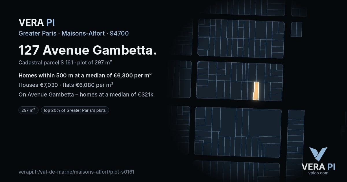 127 Avenue Gambetta, Maisons-Alfort at night – the plot lit, the parcels around coloured by the prices near them