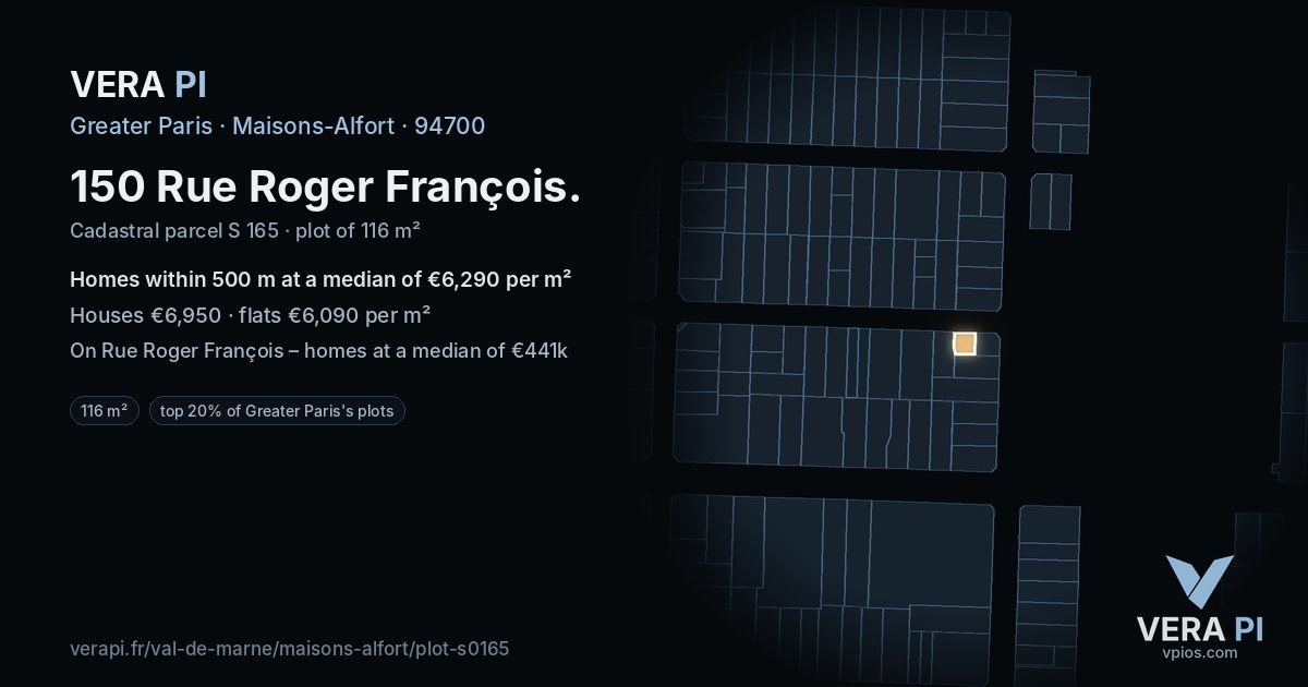 150 Rue Roger François, Maisons-Alfort at night – the plot lit, the parcels around coloured by the prices near them