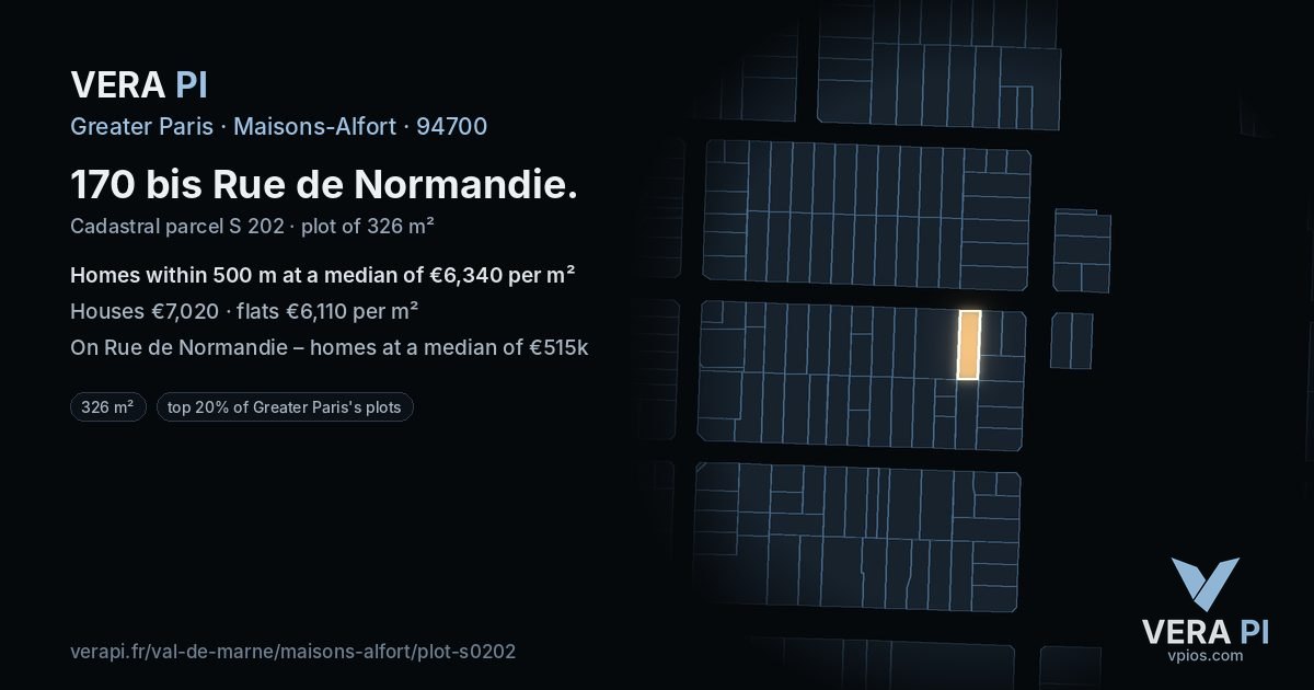 170 bis Rue de Normandie, Maisons-Alfort at night – the plot lit, the parcels around coloured by the prices near them