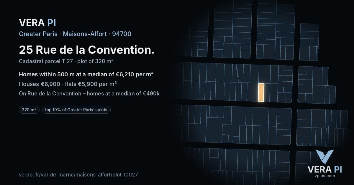 25 Rue de la Convention, Maisons-Alfort at night – the plot lit, the parcels around coloured by the prices near them